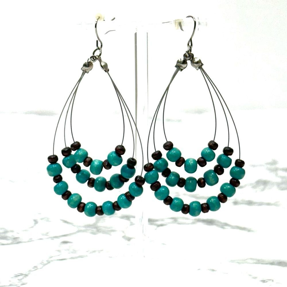 Loft Beaded Hoop Pierced Earrings turquoise teal